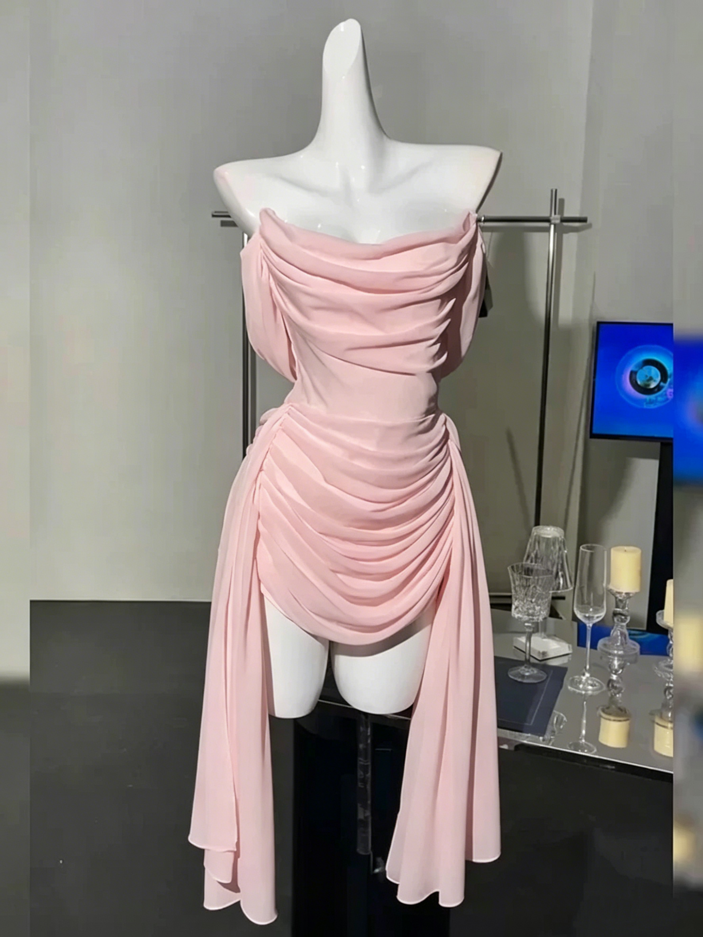 Pretty Strapless White Chiffon Pleated Sheath Short 8th Grade Homecoming Dress Birthday Dress S917