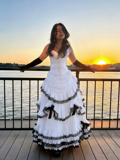 Vintage Pink Strapless Chiffon Pleated Layered Lace Ball Gown Formal Prom Dress With Gloves D1139