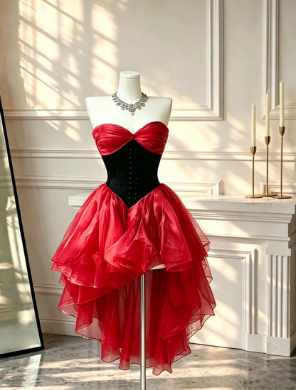 Beautiful Sweetheart Neck Tulle Hi-Low Mini Party Dress Pink 7th Grade Homecoming Dress D2684