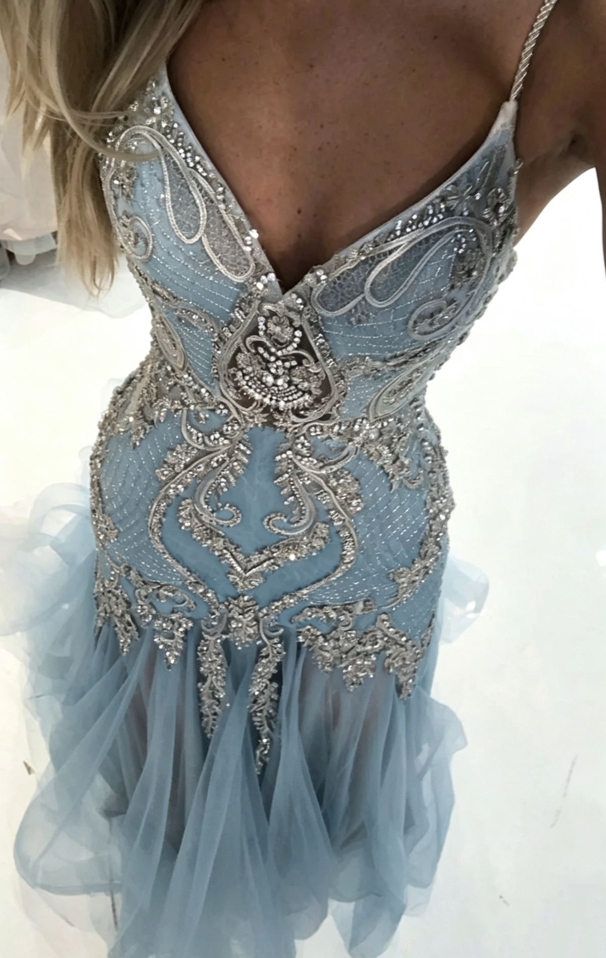 Gorgeous Spaghetti Straps Tulle Beaded Mermaid Long Party Dress Evening Dress D3904