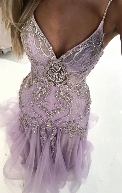 Gorgeous Spaghetti Straps Tulle Beaded Mermaid Long Party Dress Evening Dress D3904