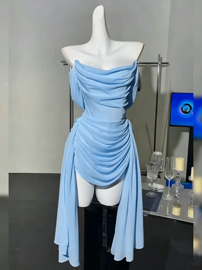 Pretty Strapless White Chiffon Pleated Sheath Short 8th Grade Homecoming Dress Birthday Dress S917