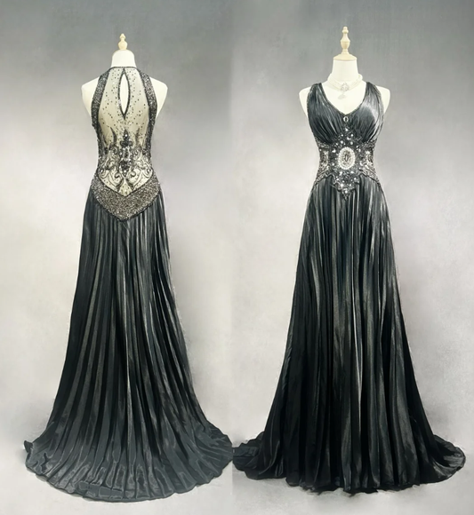 Stylish V Neck Satin Beaded Mermaid Evening Dress Long Wedding Guest Dress Prom Dress D2019