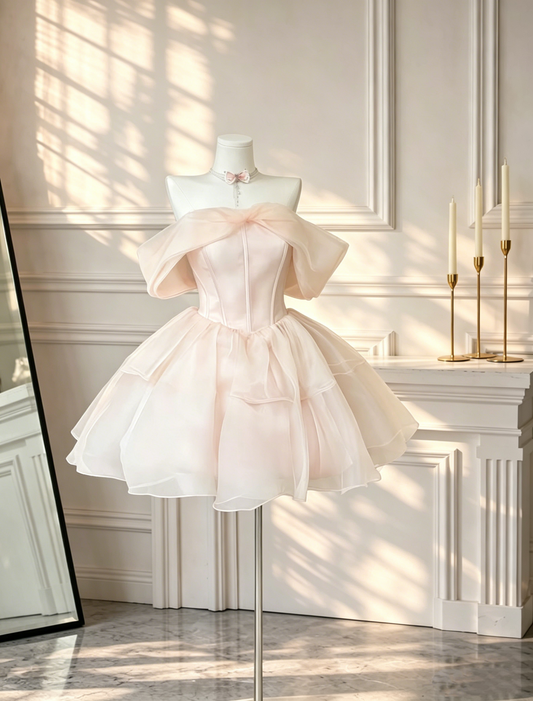 Pretty Off The Shoulder Pink Tulle Mini Birthday Dress Cocktail Dress D2679
