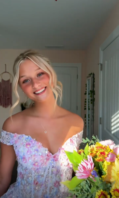 Sparkly Off The Shoulder Tulle Sequin Layered Short Party Dress,White A Line Short 8th Grade Homecoming Dress D4010
