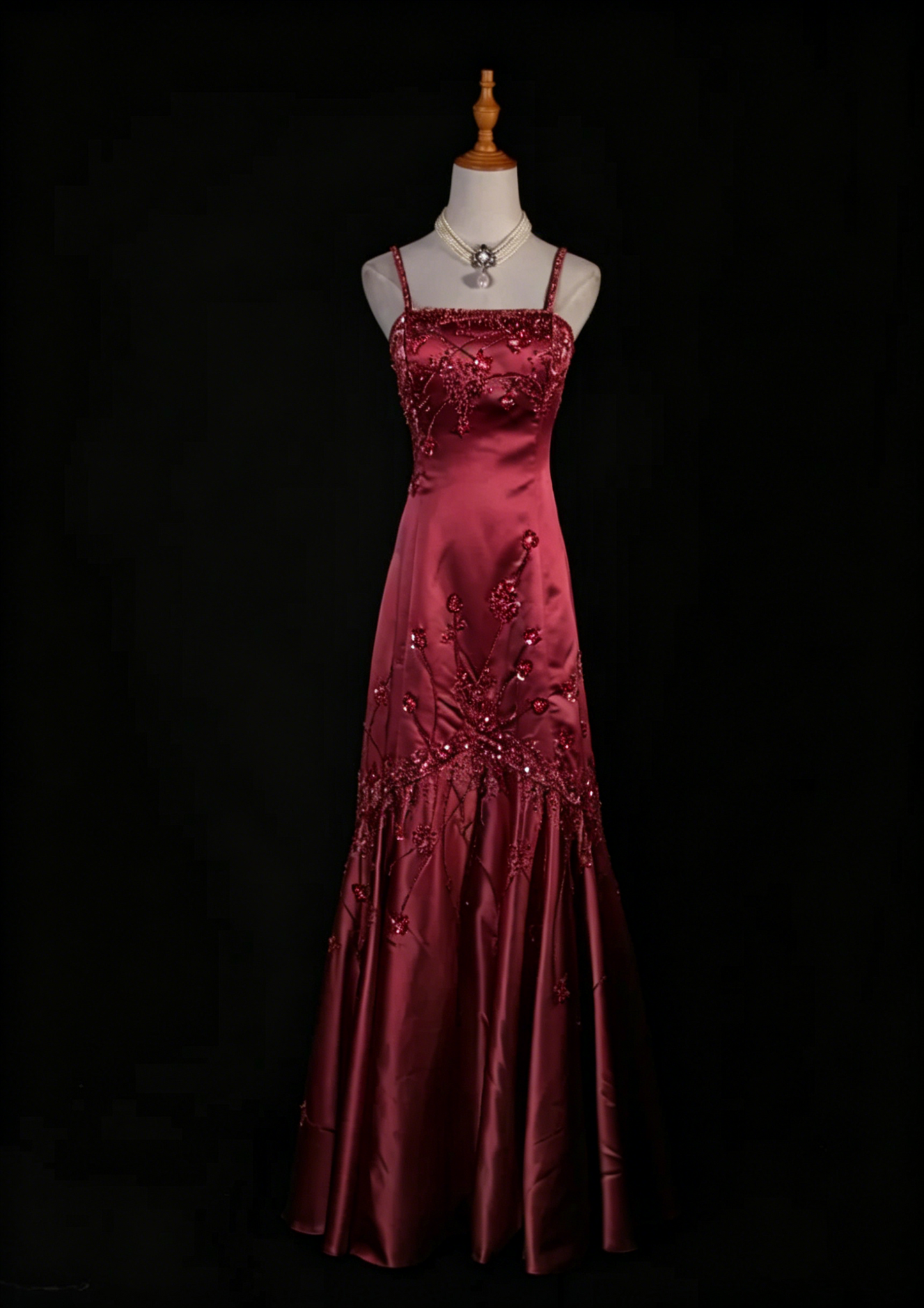 Fashion Spaghetti Straps Gold Satin Beaded Mermaid  Long Party Dress Evening Dress D2249