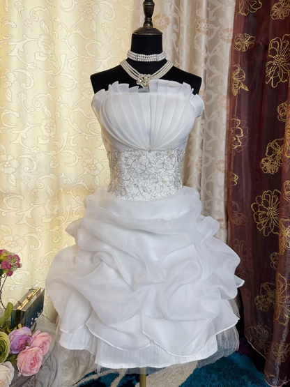 Classy Strapless White Tulle Pleated Sheath Short 19th Birthday Outfits Homecoming Dress D729