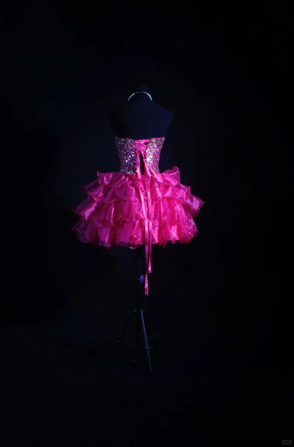 Gorgeous Sweetheart Neck Hot Pink Tulle Beaded A Line Short Homecoming Dress Cocktail Dress D3323