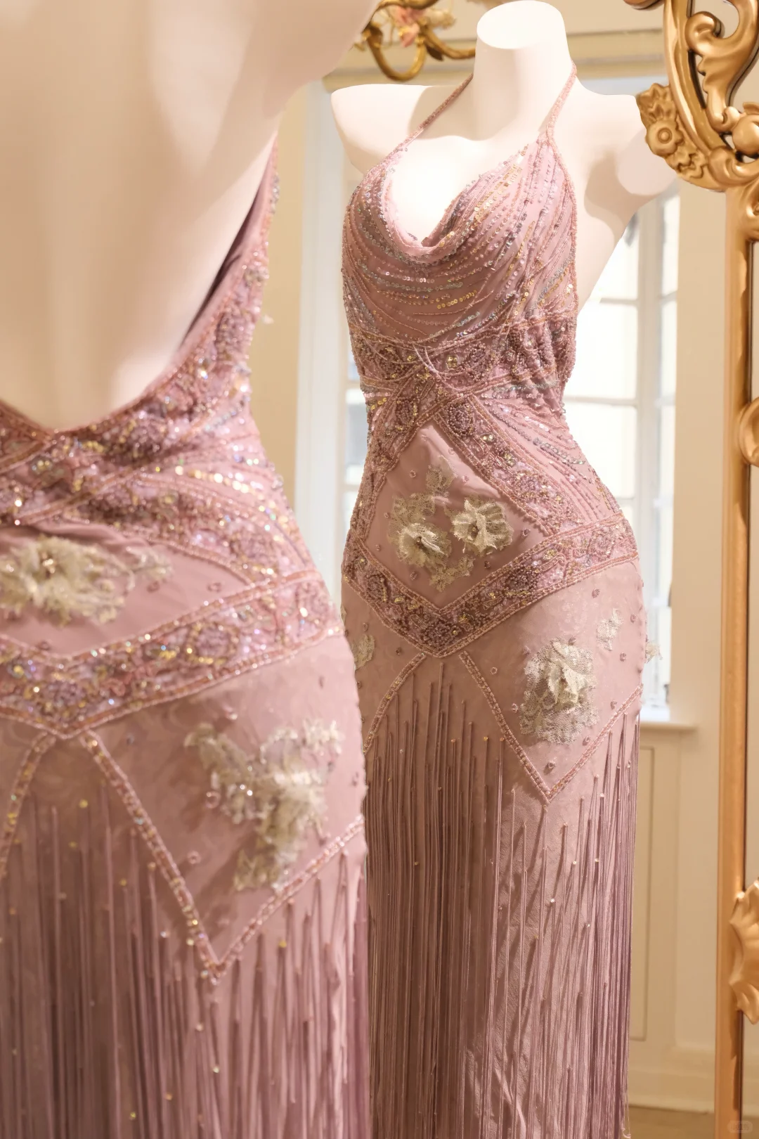 Elegant Halter Chiffon Sequin Beaded Mermaid Prom Dress Pink Backless Birthday Party Gown D2748