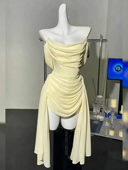 Pretty Strapless White Chiffon Pleated Sheath Short 8th Grade Homecoming Dress Birthday Dress S917