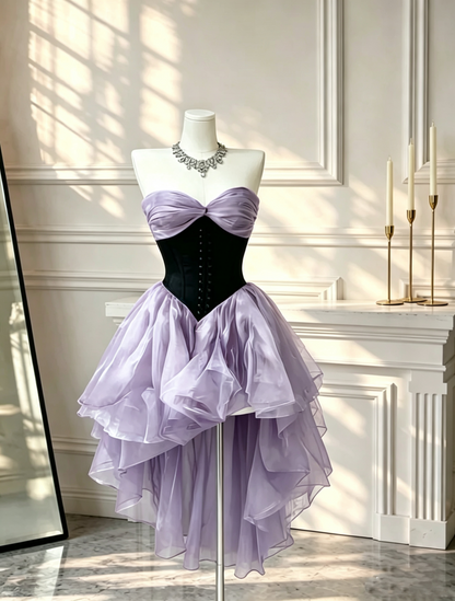 Beautiful Sweetheart Neck Tulle Hi-Low Mini Party Dress Pink 7th Grade Homecoming Dress D2684