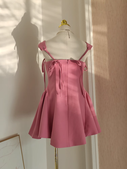 Cute A Line Straps Pink Satin Short Homecoming Dresses Birthday Outfits SD371