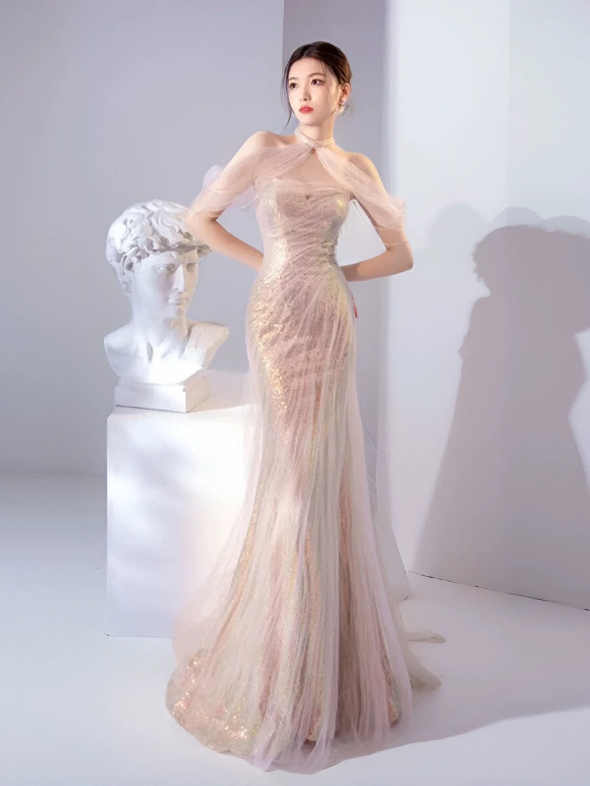 Sexy Mermaid Halter Pink Sequin Long Prom Dress Evening Dress Formal Dress SD1819