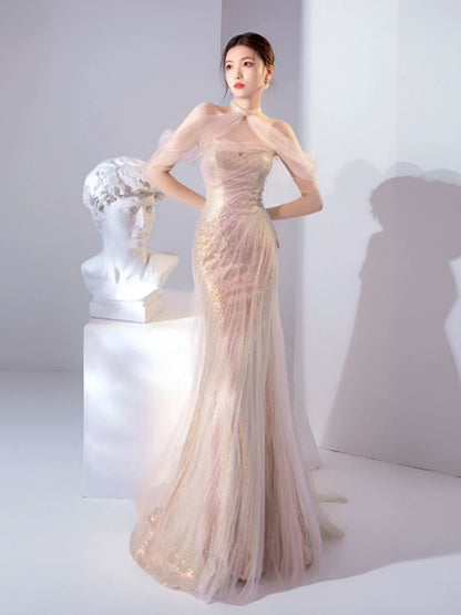 Sexy Mermaid Halter Pink Sequin Long Prom Dress Evening Dress Formal Dress SD1819