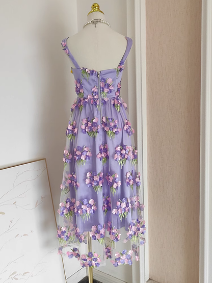 Cute A line Straps Sleeveless Lilac Floral Party Dress Short Birthday Outfits SD383