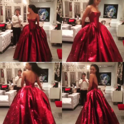 Elegant Burgundy Strapless Satin Long Wedding Guest Dress Formal Party Gown D1767