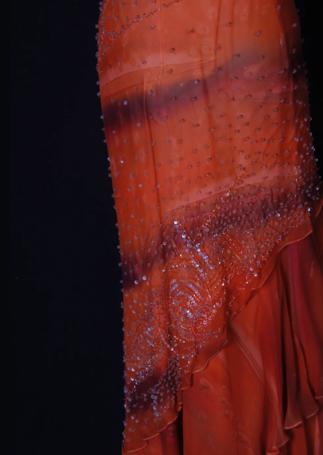 Pretty Orange Spaghetti Straps Chiffon Beaded Ruffle Mermaid Long Prom Dress Evening Gown D2268