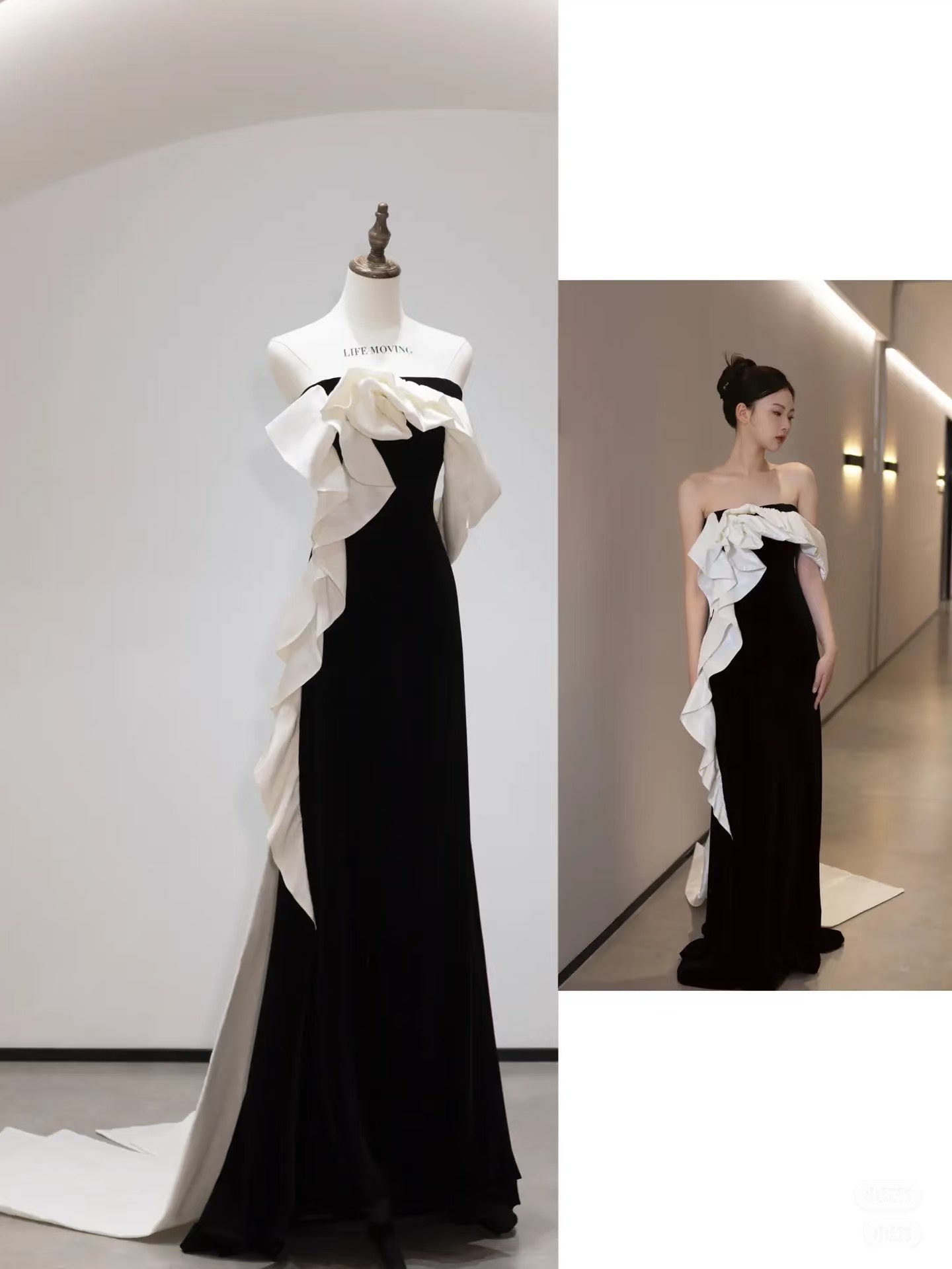 Sexy Sheath Strapless Black Satin Long Evening Gowns Prom Dresses SD1836