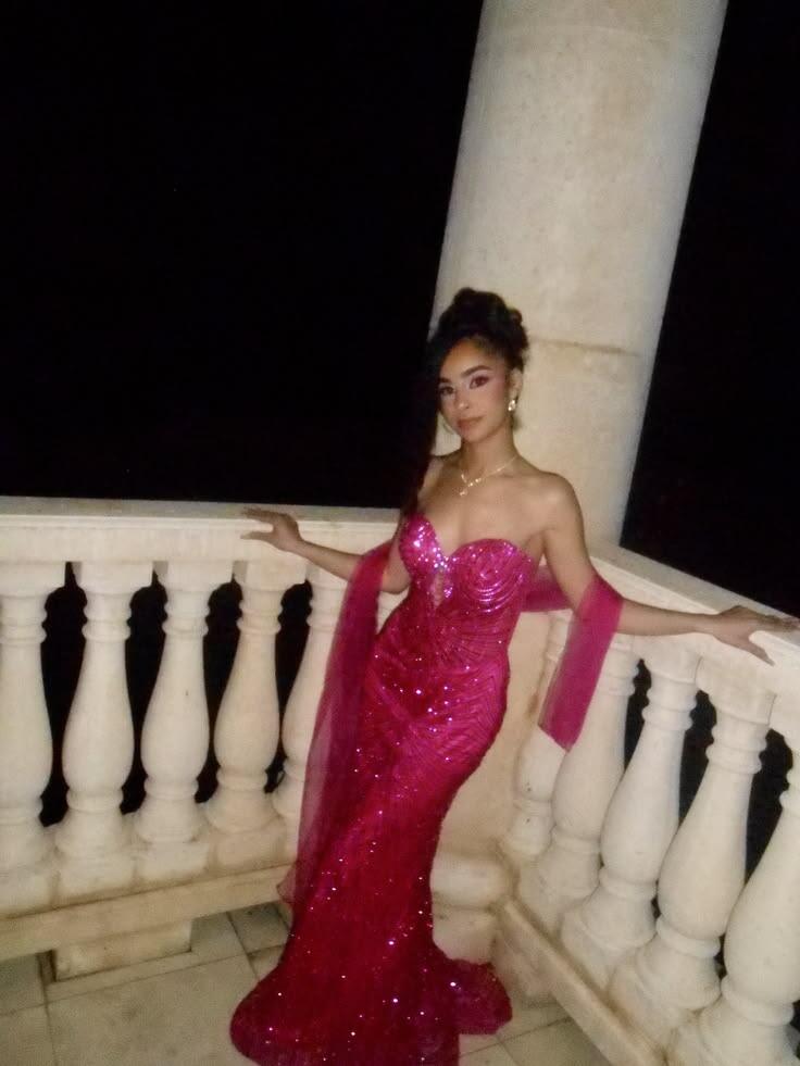 Shiny Hot Pink Tulle Sequin Beaded Mermaid Long Party Dress Sweetheart Neck Long Prom Dress D4411