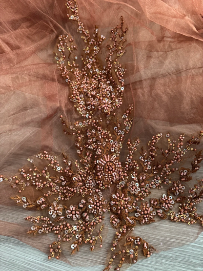 Retro Caramel Strapless Tulle Beaded Long Birthday Quinceanera Dress Sweet 16 Dress D4713