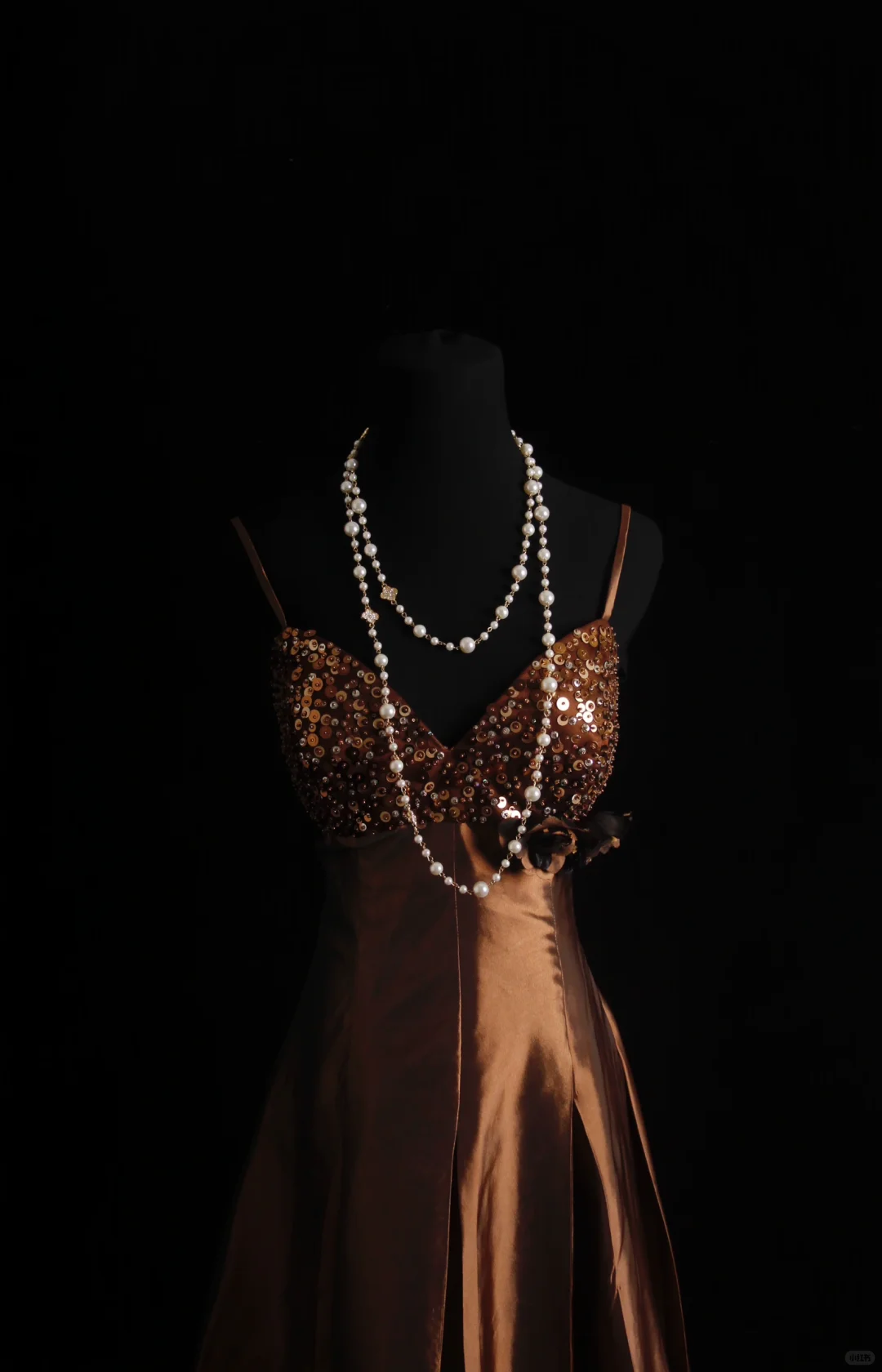 Classy Spaghetti Straps Satin Sequin A Line Mini Cocktail Dress,Brown V Neck Short Homecoming Dress D3299