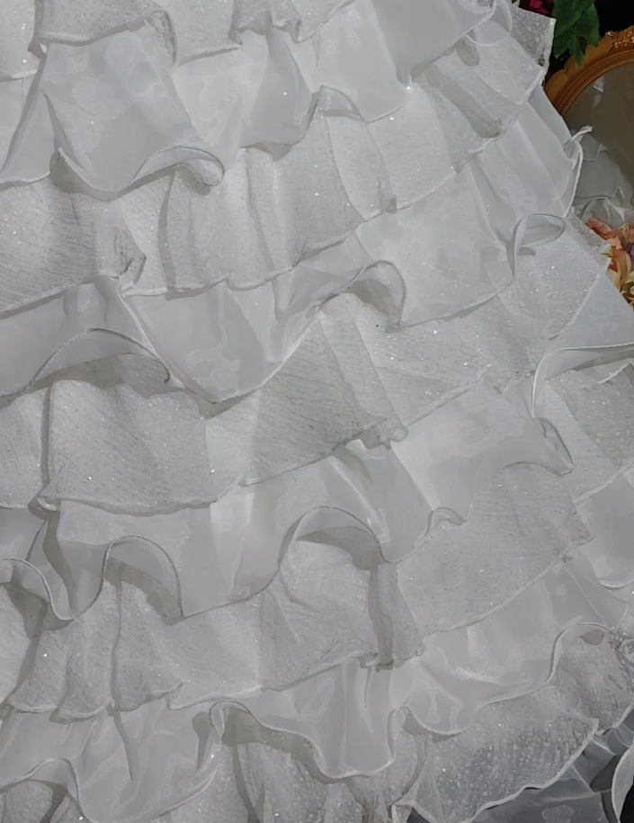 Glamorous Strapless Beaded White Chiffon Ruffles Layered Long Wedding Dress Formal Bridal Gowns D2367
