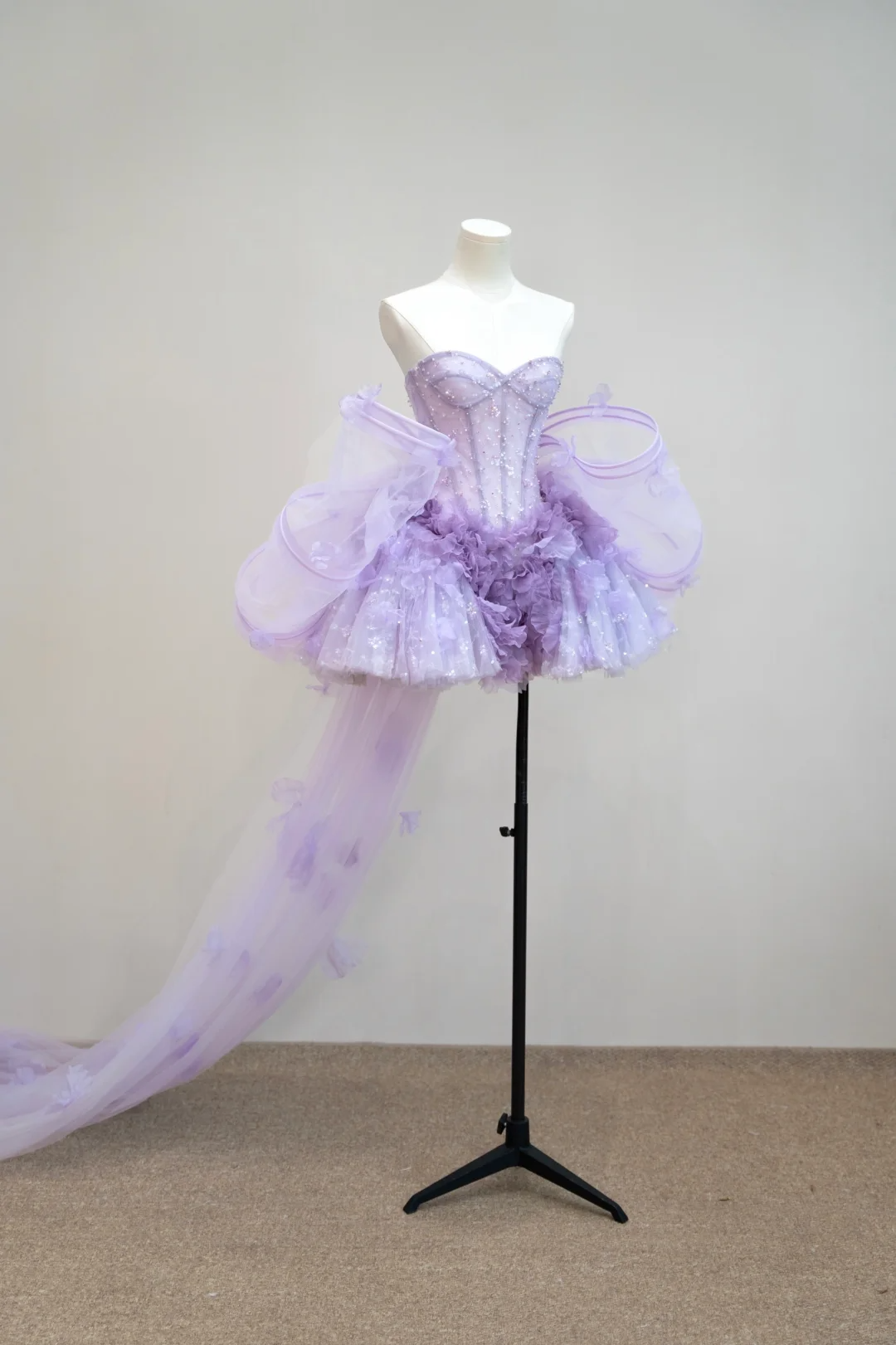 Charming Sweetheart Neck Tulle Beaded Short 16th Birthday Outfits,Purple Homecoming Dress With Bow D3062