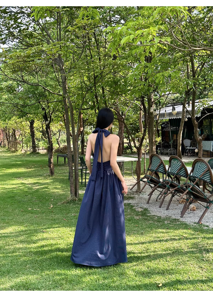 Cute Halter  A-Line Black White Striped Butterfly Bow V-Neck Long Evening Dress Birthday Party Gown D2083