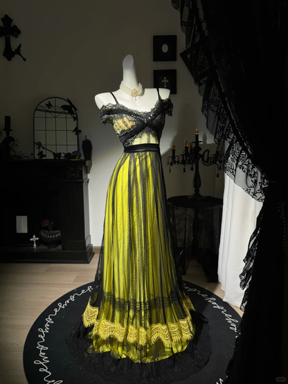 Retro Spaghetti Straps Green Satin Tulle Lace Sequin A Line Long Party Dress Prom Dress D3731
