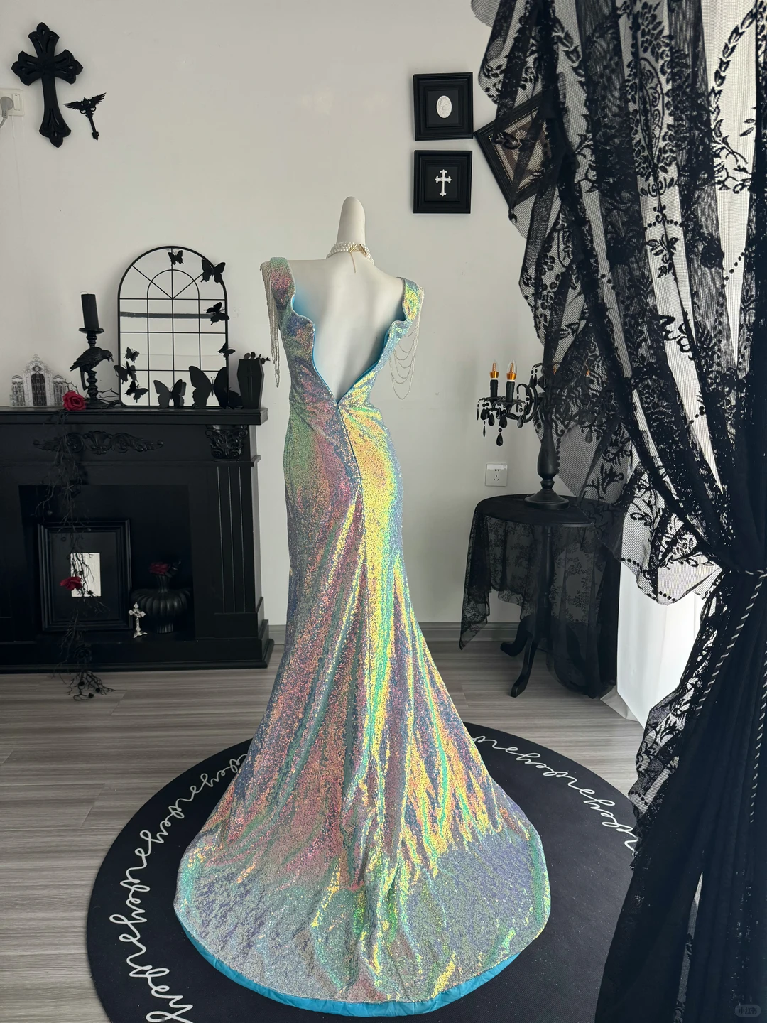 Sparkly Sequin Mermaid Slit Long Party Dress Evening Gown D3693