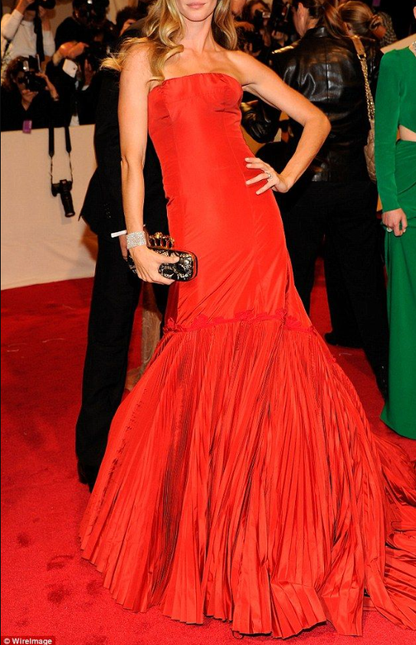 Gorgeous Strapless Satin Ruched Mermaid Long Evening Dress,Red Party Dress D3421