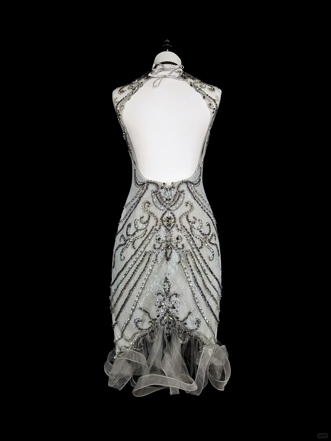 Fashion Silver Sleeveless Tulle Beaded Sheath Short Birthday Outfits,Backless Mini Cocktail Dress D4049