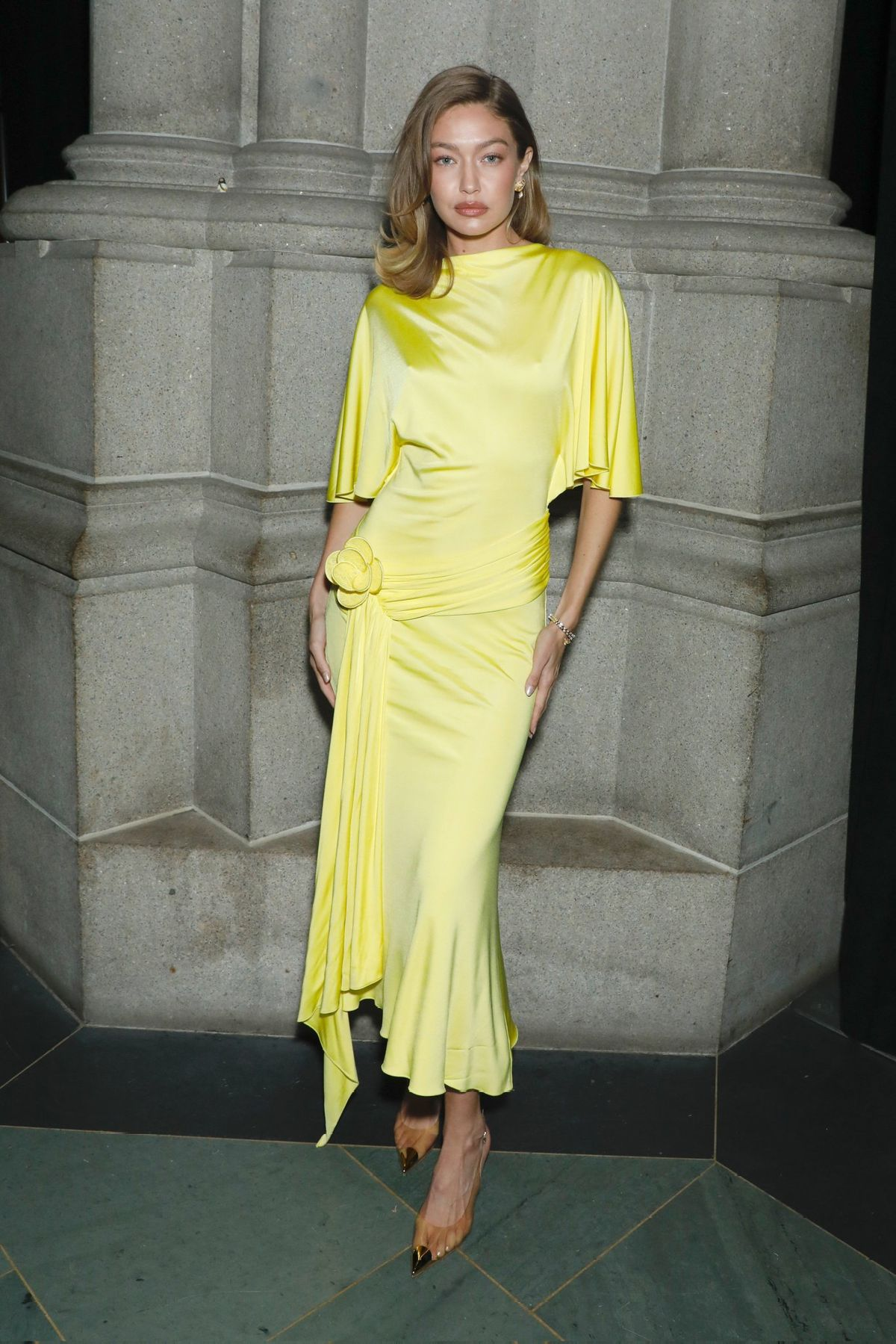Sexy Yellow Satin Pleated Mermaid Long Party Dress Prom Dress D4911