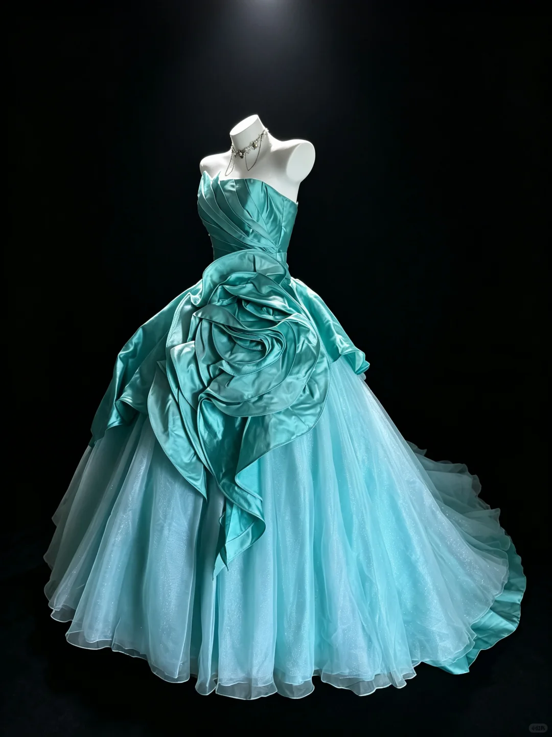 Sweet Turquoise Strapless Satin Tulle Floral Quinceanera Dress Sweet 15 16 Dress D5239