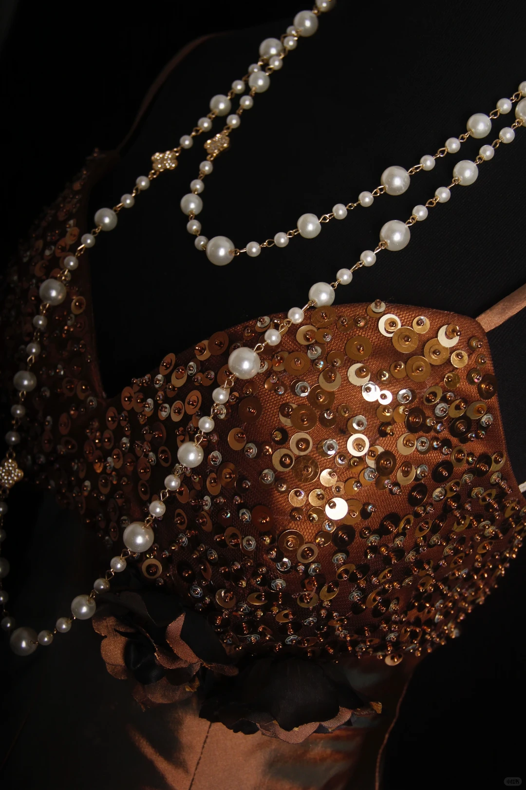 Classy Spaghetti Straps Satin Sequin A Line Mini Cocktail Dress,Brown V Neck Short Homecoming Dress D3299