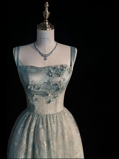 Beautiful A line Straps Sage Green Long Tulle Prom Dress SD1490