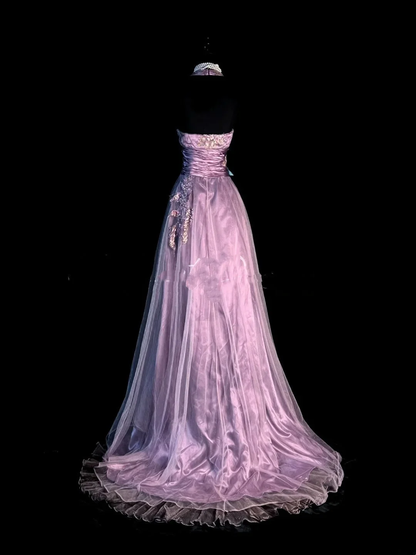 Pretty V Neck Halter 90s Lilac With Beaded Appliques Long Prom Dresses Evening Dress D4430