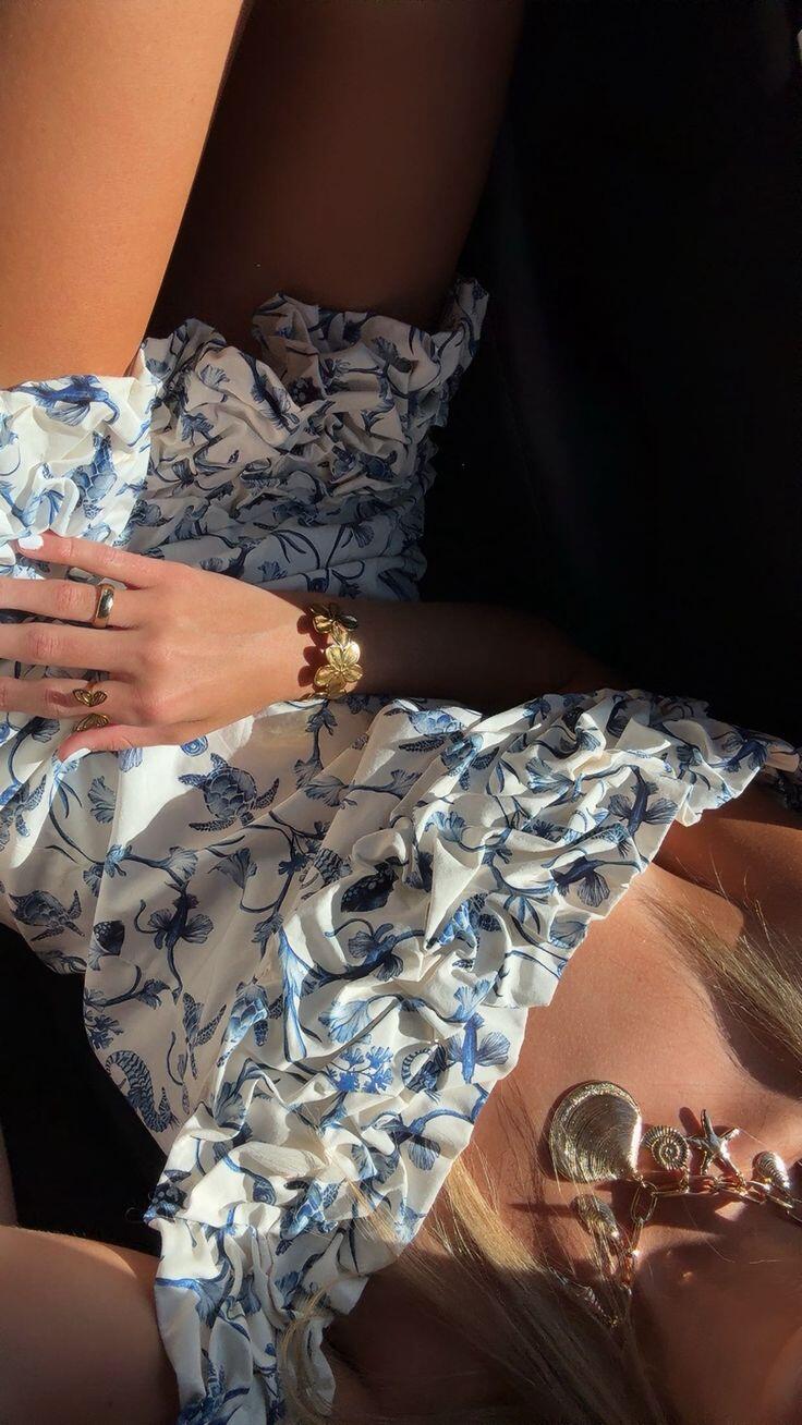 Pretty Blue Print Floral Short Homecoming Dress Cocktail Dress D3754