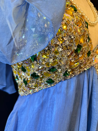 Gorgeous Blue Halter V Neck Tulle Beaded A Line Short 6th Grade Homecoming Dress Cocktail Dress D3248