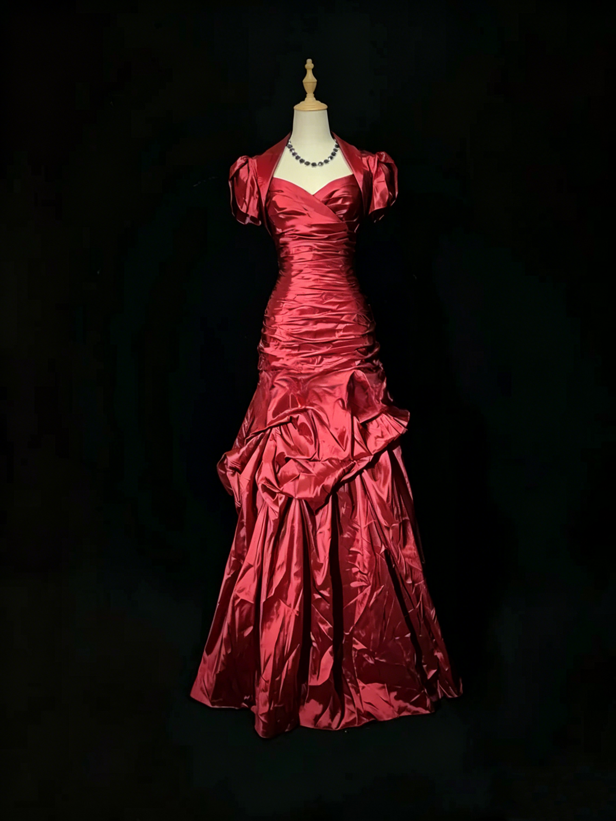 Vintage Blue Satin Pleated Mermaid Long Party Gown Formal Prom Dress D753