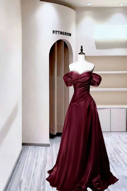 Charming Off The Shoulder Ball Gown Blue Satin Pleated Beaded Long Party Dress Evening Gown D2390