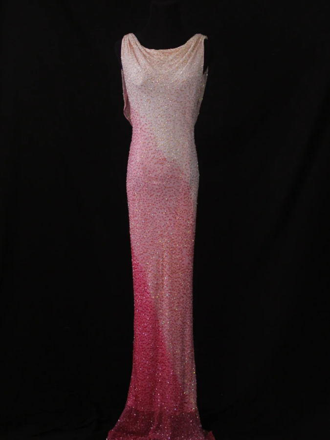 Glamorous Sleeveless Ombre Pink Satin Beaded Mermaid Long Evening Gown Birthday Outfits D2283