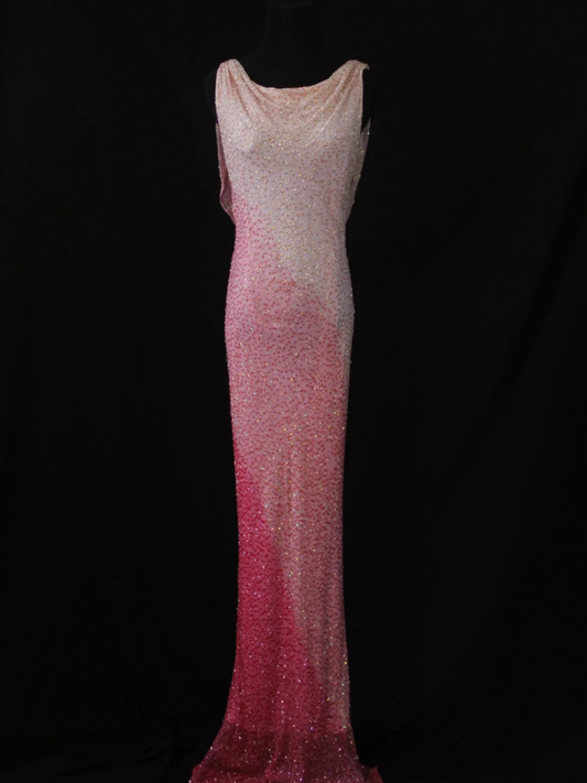 Glamorous Sleeveless Ombre Pink Satin Beaded Mermaid Long Evening Gown Birthday Outfits D2283