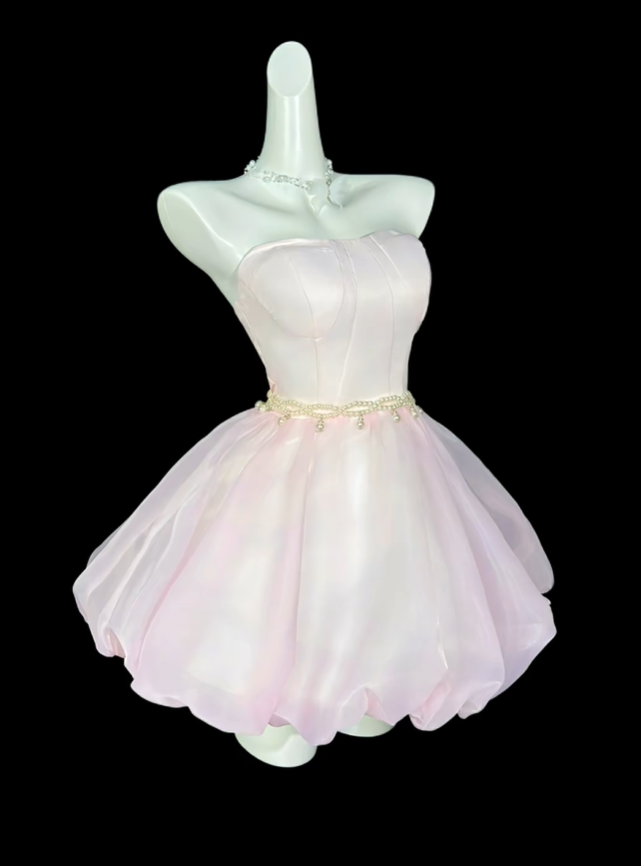 Pretty Sweetheart Neck Pink Satin Tulle A Line Short Homecoming Dress Birthday Dress D4170