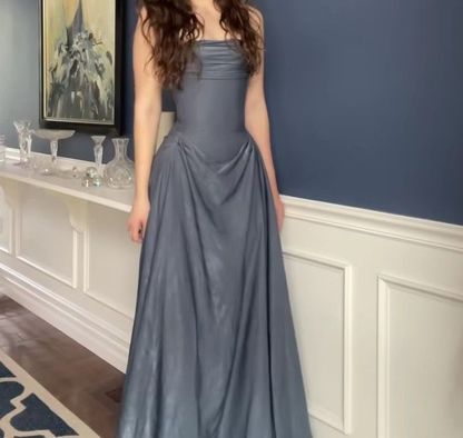 Fashion Strapless Satin Pleated Mermaid Long Prom Dress Birthday Party Dress D987