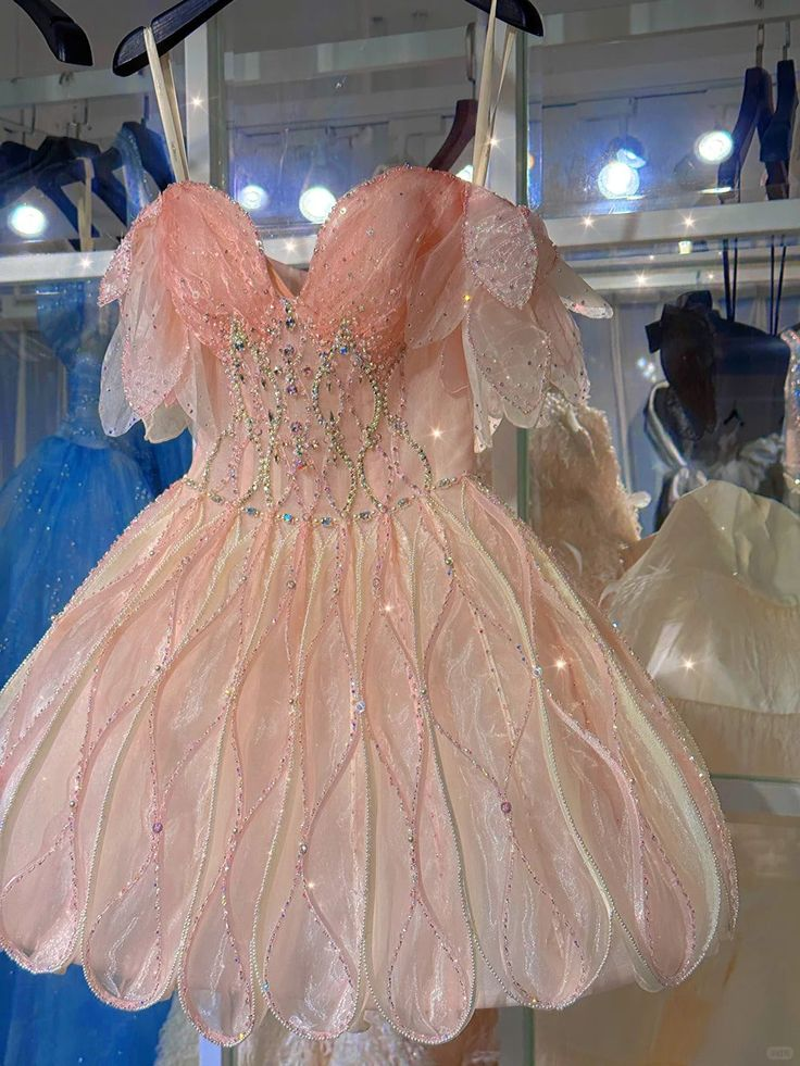 Glitter Pink Beaded Spaghetti Straps Princess 18th Birthday Dress Homecoming Dress S831