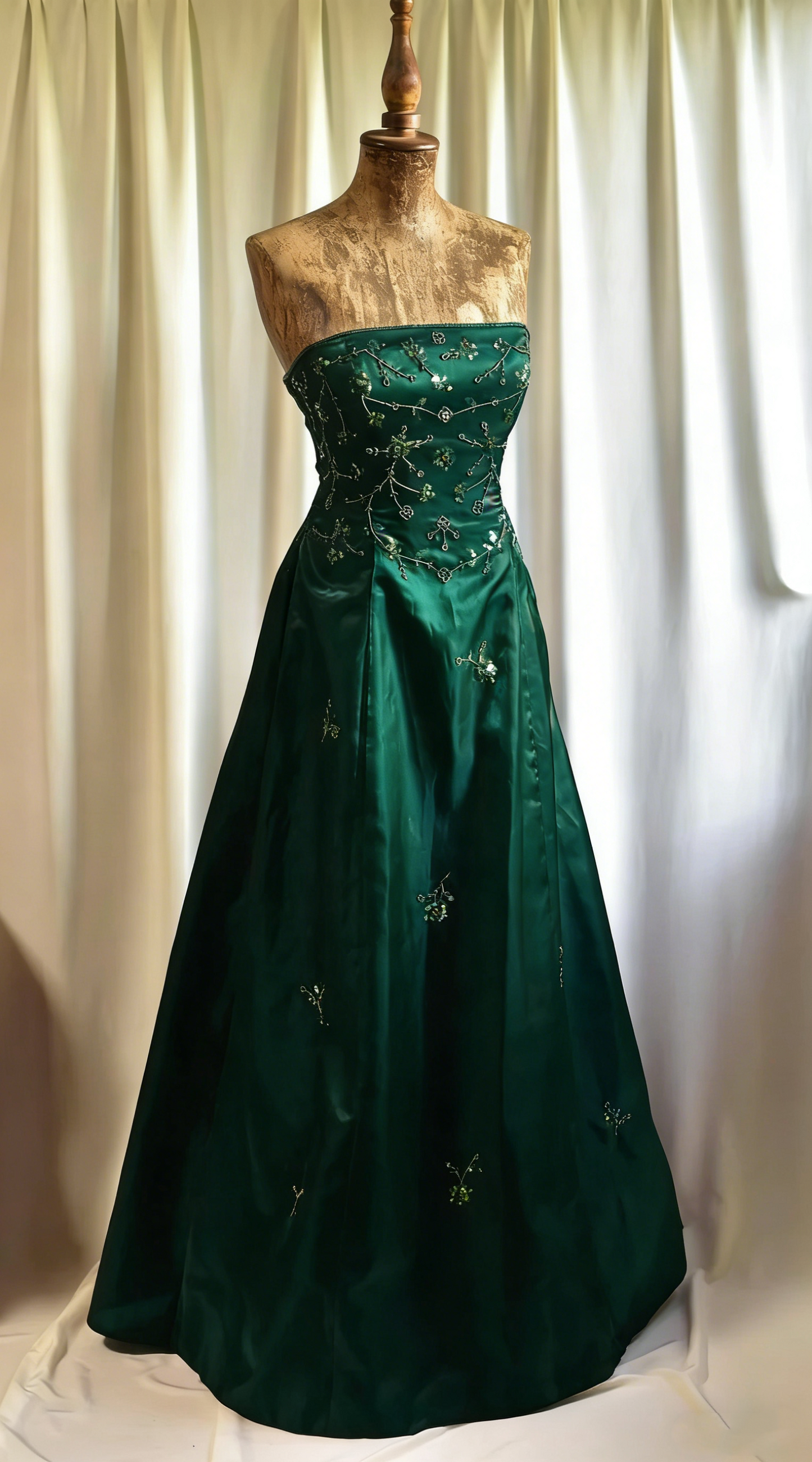 Vintage Burgundy Strapless Satin Beaded A Line Long Evening Dress Birthday Party Dress D1832