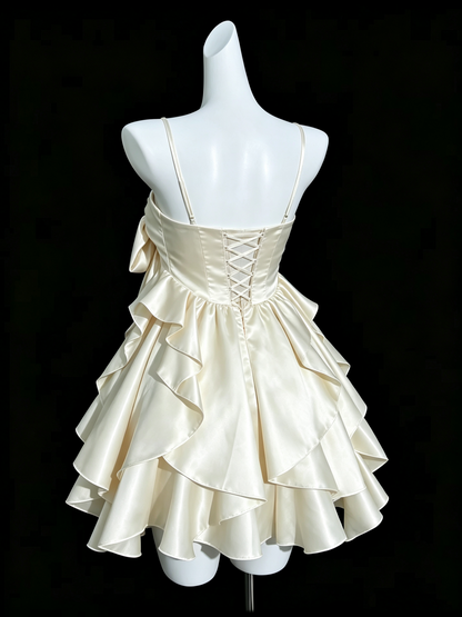 Classy Spaghetti Straps Off White Satin A Line Short Graduation Homecoming Dress D3847