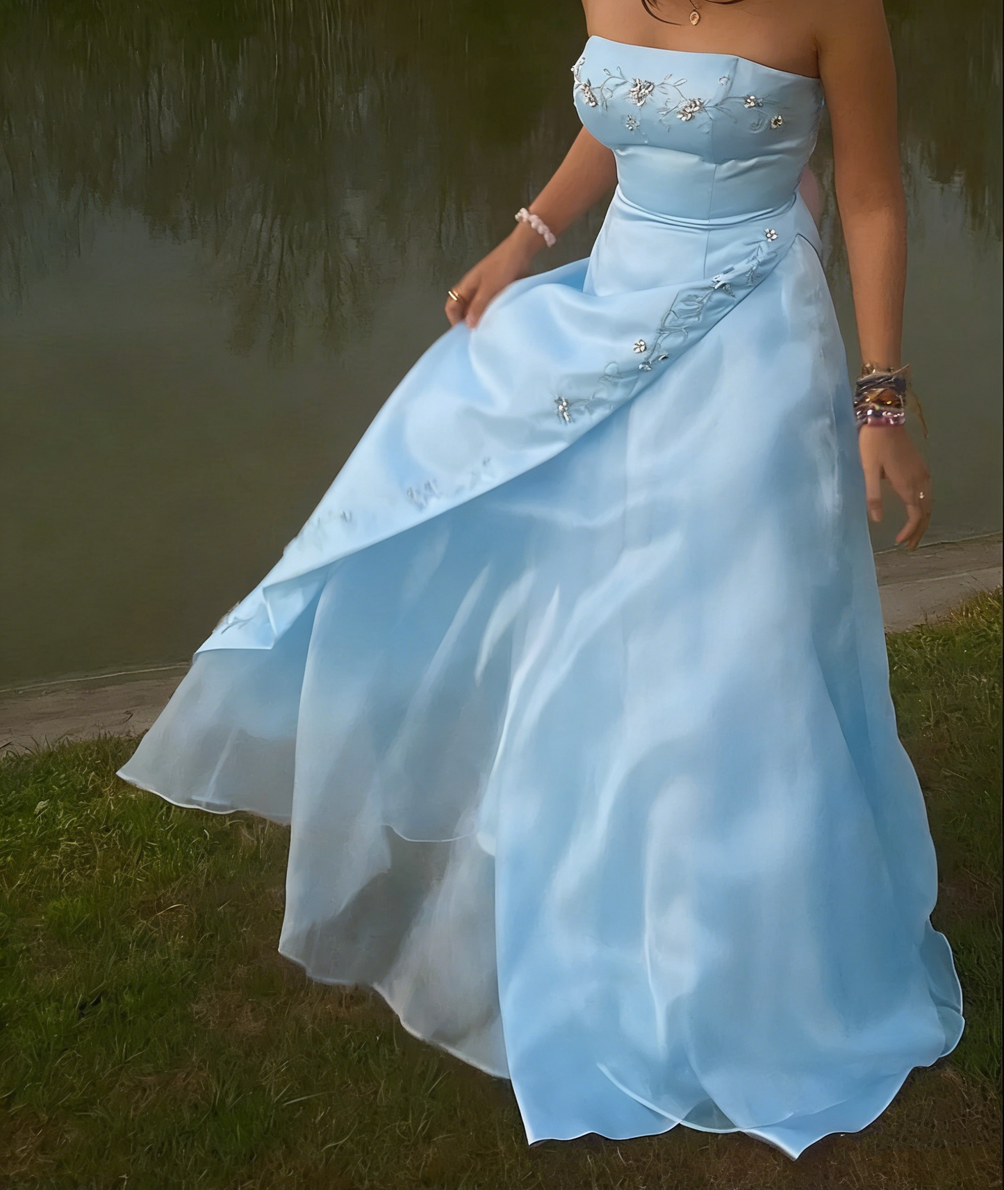 Retro A Line Strapless Pink Chiffon Long Party Dress Prom Dresses SD1397