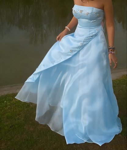 Retro A Line Strapless Pink Chiffon Long Party Dress Prom Dresses SD1397